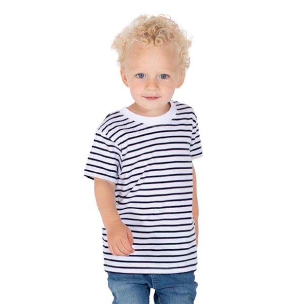 Larkwood Barnkläder/Barn Randig Rundhalsad T-shirt 3-4 År Vit White/Oxford Navy 3-4 Years