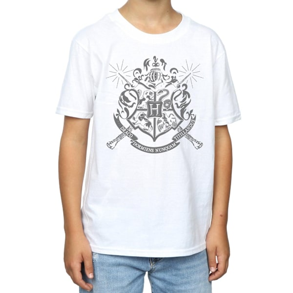 Harry Potter Boys Hogwarts Badge Wands T-shirt 7-8 år Vit White 7-8 Years