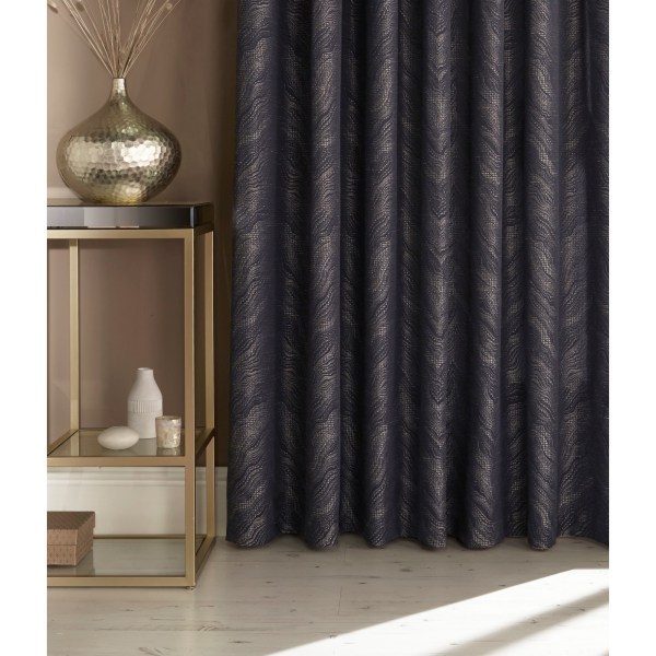 Furn Himalaya Jacquard Design Eyelet Gardiner (par) 117x137cm Navy 117x137cm