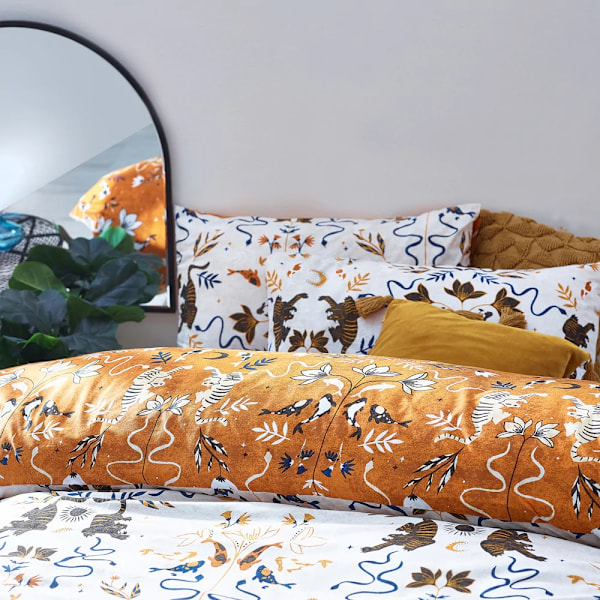 Furn Tiger Fish Botanical Påslakan Set Dubbel Multifärgad Multicoloured Double
