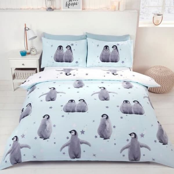Rapport Vändbar Baby Penguin Påslakan Set Dubbel Isblå Ice Blue/Grey Double