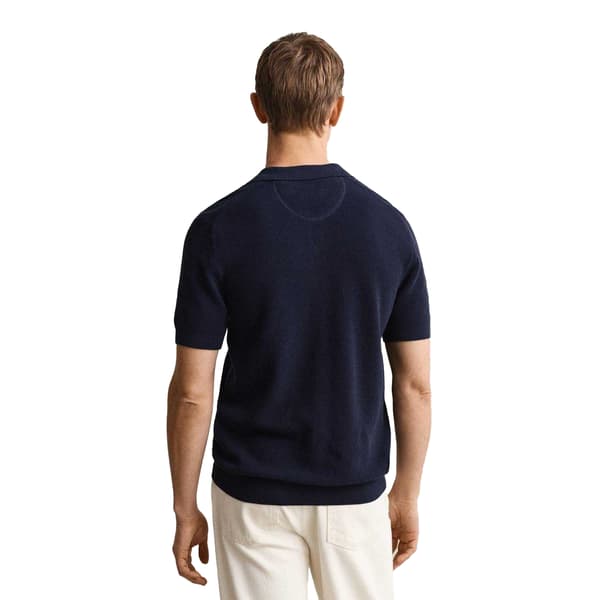 Gant pikétröja med textur och korta ärmar för män, S, Evening Blue Evening Blue S
