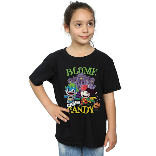 DC Comics Girls Super Friends Blame It On The Candy Cotton T-Sh Black 12-13 Years