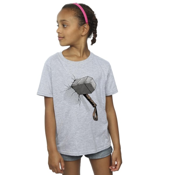 Marvel Universe Girls Thor Hammer Crack Bomull T-shirt 12-13 år Sports Grey 12-13 Years