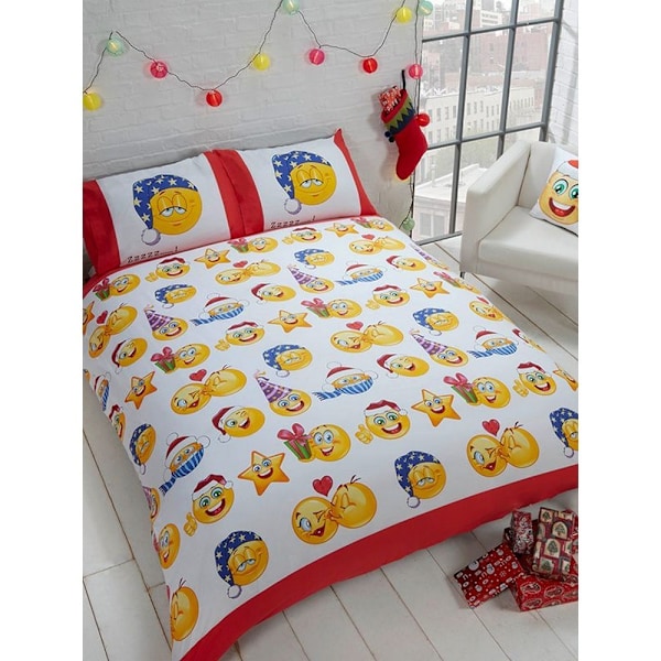 Rapport Emoji Jul Örngott Set Dubbel Svart/Röd/Gul Black/Red/Yellow Double