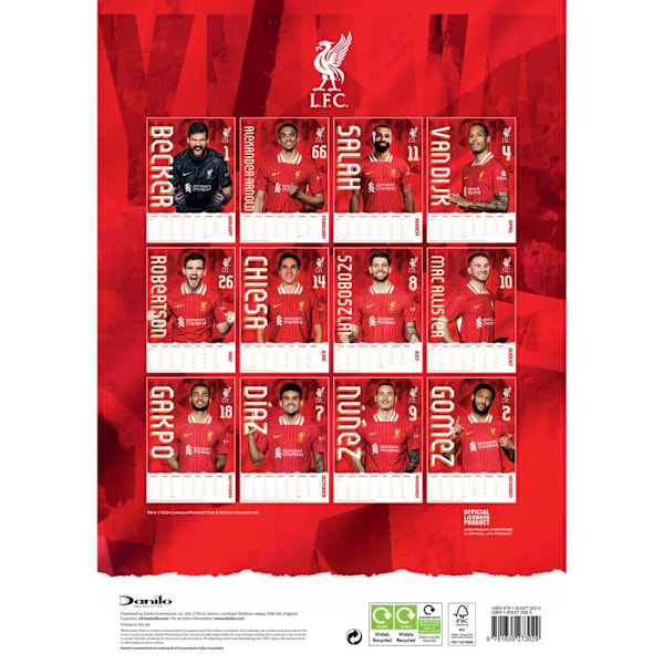 Liverpool FC Väggkalender 2025 A3 Storlek Röd/Vit/Svart Red/White/Black One Size