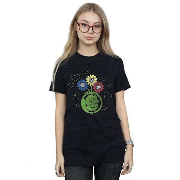 Marvel Dam/Kvinnor Hulk Flower Fist Bomull Boyfriend T-Shirt Black XL