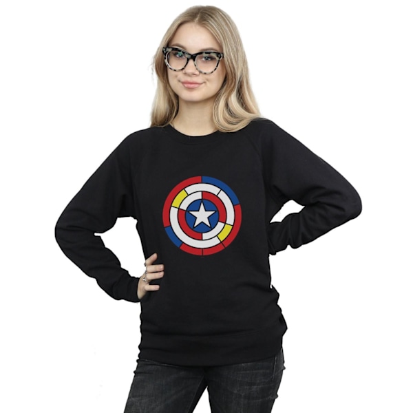 Marvel Dam/Kvinnor Captain America Glasmålning Sköld Sweatshirt Black M