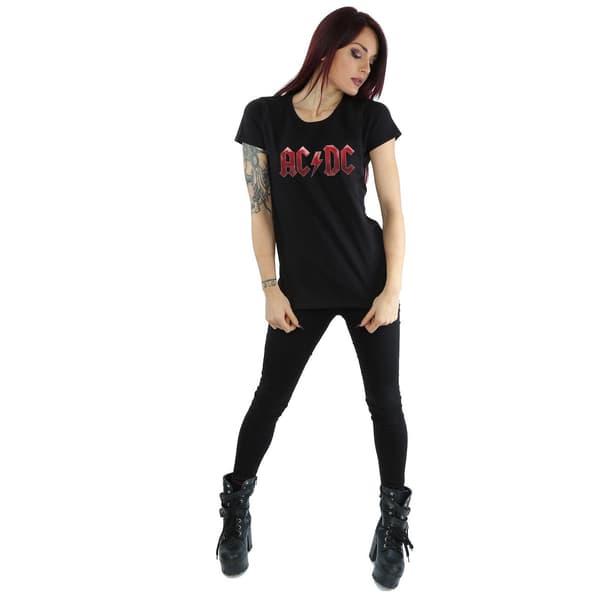 AC/DC Dam/Dam Röd Is Logotyp Bomulls T-shirt S Svart Black S