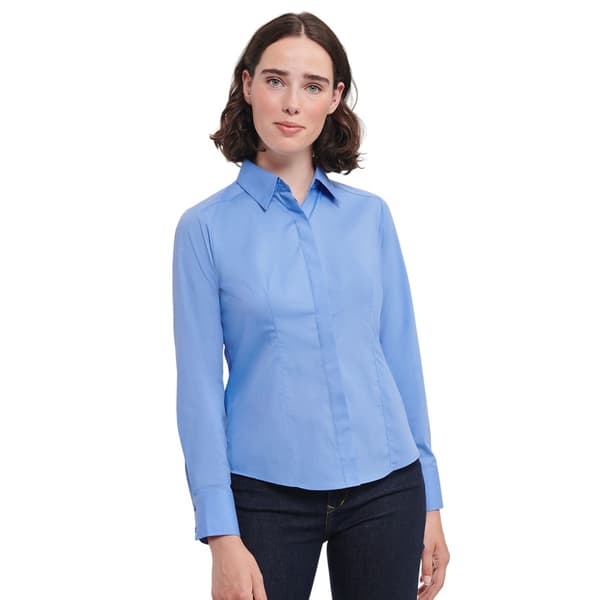 Russell Collection Dam/Dam Poplin Lättskött Figursydd Långärmad Corporate Blue L