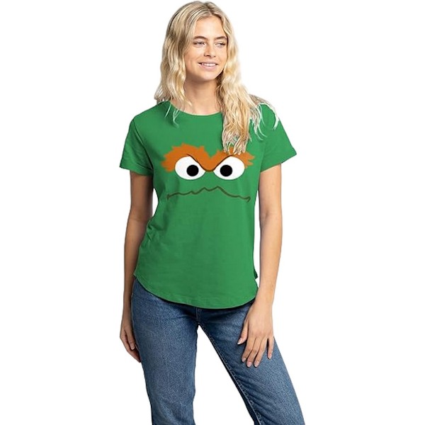 Sesame Street Dam T-shirt med Oscar Grouch Ansikte XL Ir Irish Green XL