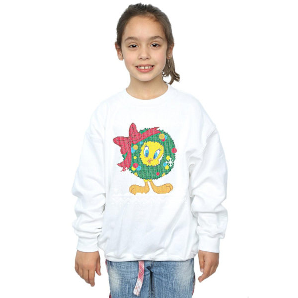 Looney Tunes Girls Tweety Pie Jul Fair Isle Sweatshirt 7- White 7-8 Years