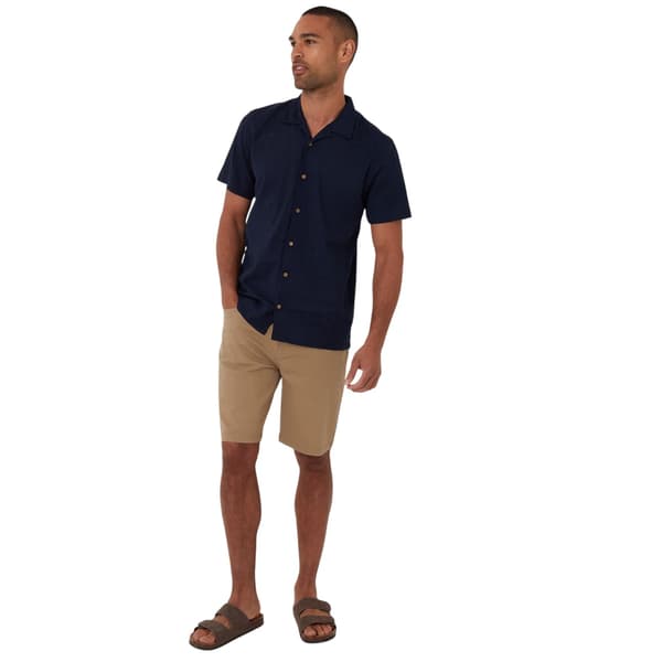 Threadbare Herrbroderad kortärmad skjorta L Marinblå Navy L
