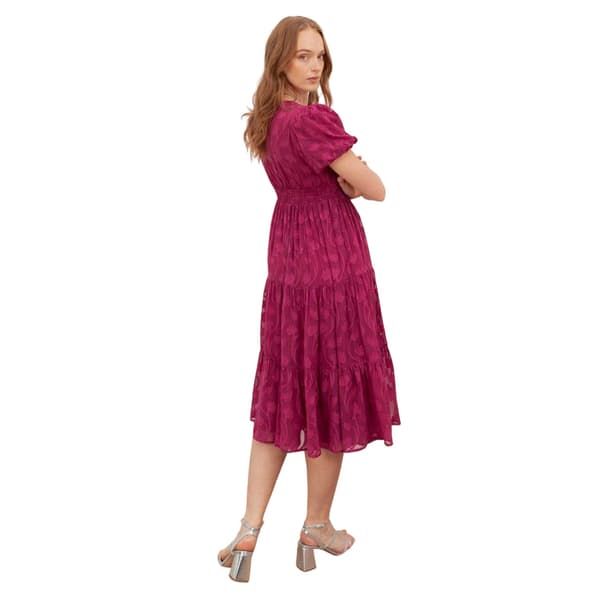Lovedrobe Dam Burnout Blommig Puffärm Midi Klänning 1 Fuchsia 14 UK