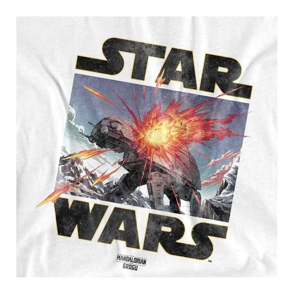 Star Wars Mandalorian Dam/Dam At Attack Grogu Figursydd T-shirt White M