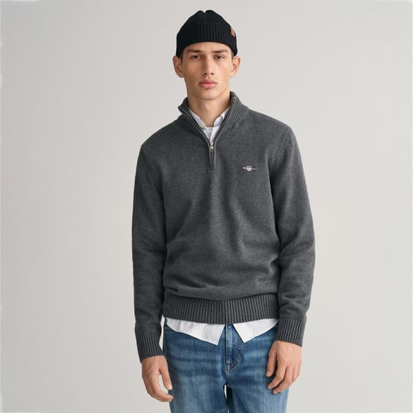 Gant Herr Micro Textured Half Zip Tröja XXL Charcoal Charcoal XXL