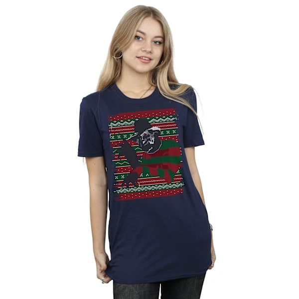 A Nightmare On Elm Street Dam/Damer Jul Fair Isle Bomull Boyfriend T-Shirt Navy Blue 3XL