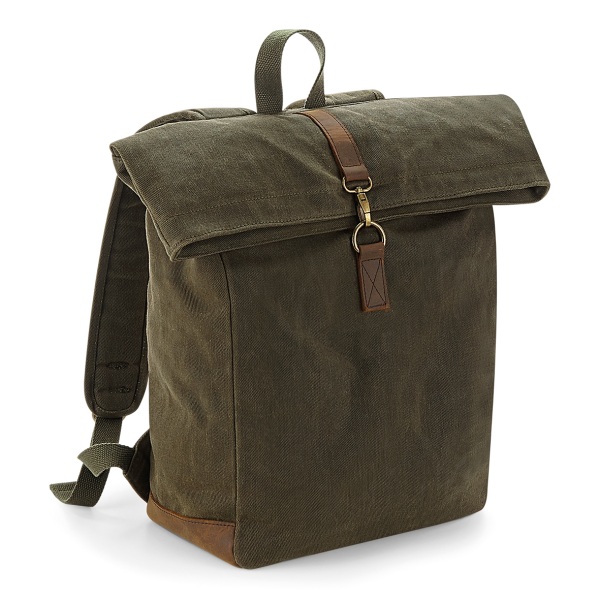 Quadra Heritage vaxad canvas läder ryggsäck i en one size O Olive Green One Size
