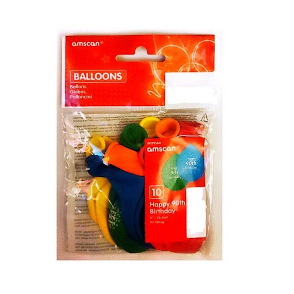 Amscan Latex Plain 90th Ballonger (10-pack) En Storlek Flerfärgad Multicoloured One Size