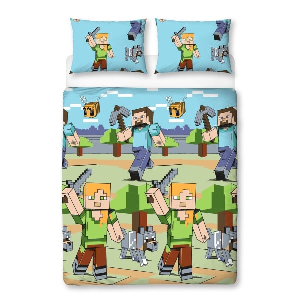 Minecraft Adventure Vändbart cover set /grå Blue/Green Double