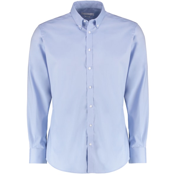 Kustom Kit Herr Oxford Stretch Slim Långärmad Skjorta 15in Ljusblå Light Blue 15in