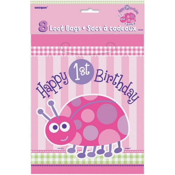 Unika Party Ladybird 1:a födelsedagsfestväskor (paket med 8) One S Pink One Size