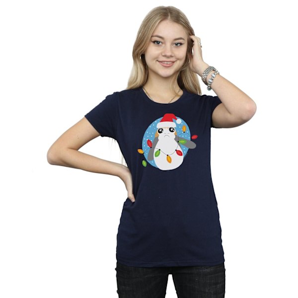 Star Wars Dam/Damer The Last Jedi Porg Julbelysning Bomull T-shirt L Marinblå Navy Blue L