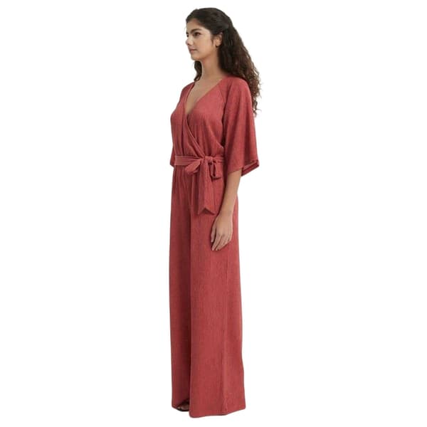 Be You Dam/Dam Crinkled V-ringad Relaxed Fit 3/4-ärmad Jumpsuit Rust 22 UK