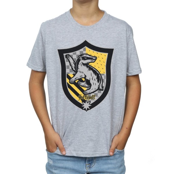 Harry Potter Boys Hufflepuff Crest Flat T-Shirt 7-8 år Sport Sports Grey 7-8 Years