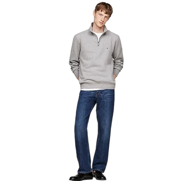 Tommy Jeans Herr Flag Quarter Zip Sweatshirt S Ljusgrå Light Grey S