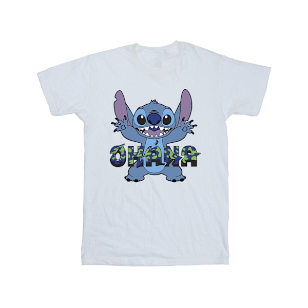 Disney Girls Lilo And Stitch Ohana Blue Glitch Bomull T-shirt 7 White 7-8 Years