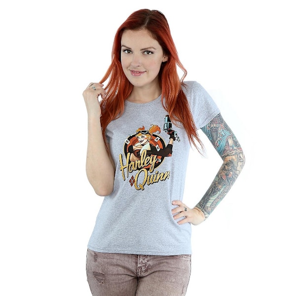 DC Bombshells Dam/Kvinnor Harley Quinn Badge Heather T-Shirt Grey S