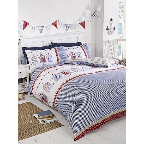 Rapport Beach Hut Påslakan Set Enkelsäng Blå/Vit/Röd Blue/White/Red Single
