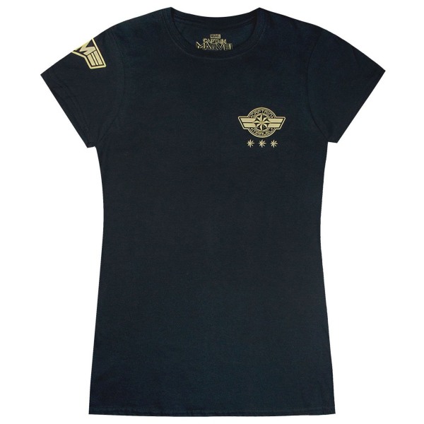 Captain Marvel Dam/Ladies Shield Fick Placement T-Shirt S Black S