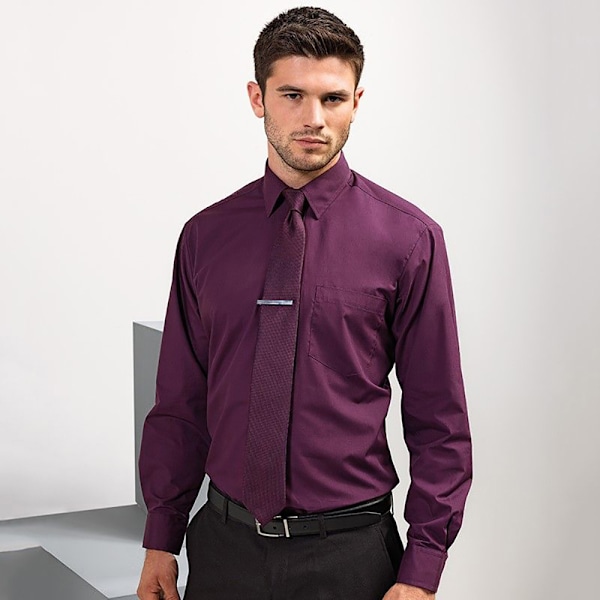 Premier Mens Premier Poplin Långärmad formell skjorta 15 Aubergine Aubergine 15