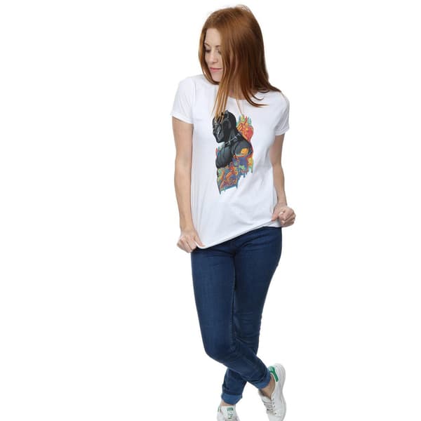 Marvel Dam/Dam Svart Panter Profil Bomulls T-shirt L Vit White L