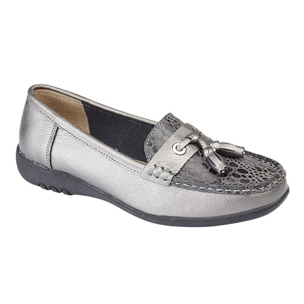 Boulevard Dam/Damer Bred Passform Reptil Tryck Tofs Skor Pewter 7 UK