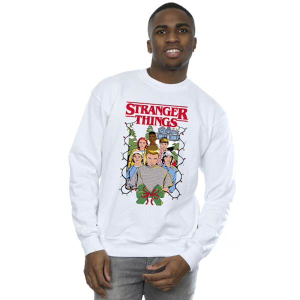 Netflix Mens Stranger Things Jul Affisch Sweatshirt S Vit White S