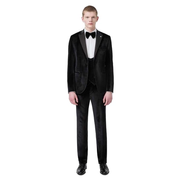 Twisted Tailor Herrar Sammet Flat Fronted Smokingbyxor 36S Svart Black 36S