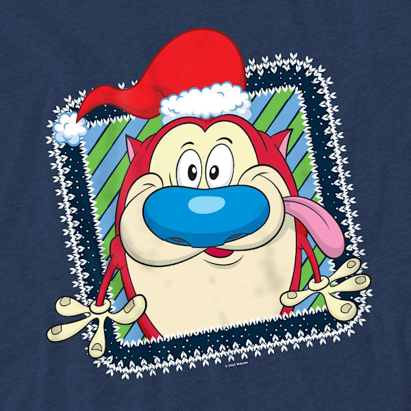 Ren & Stimpy Unisex Vuxen Festlig Tomtehatt Jul T-Shirt X Navy XXL