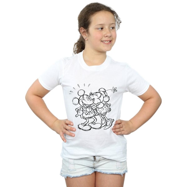 Disney Girls Mickey och Minnie Mouse Kiss Sketch Bomull T-shirt White 9-11 Years