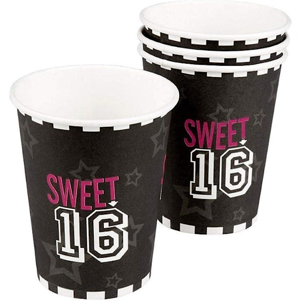 Boland Sweet 16 engångsmugg (6-pack) One Size Svart/Vit Black/White One Size