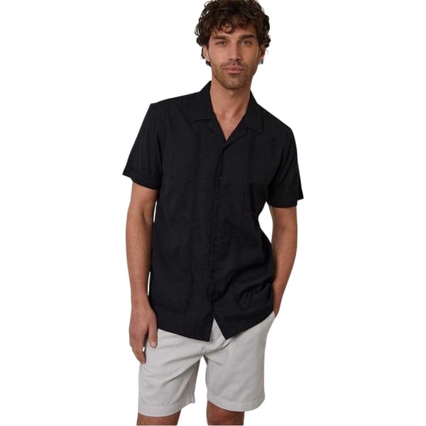 Threadbare Herrar Broderad Krage Kortärmad Bowlingskjorta Black S