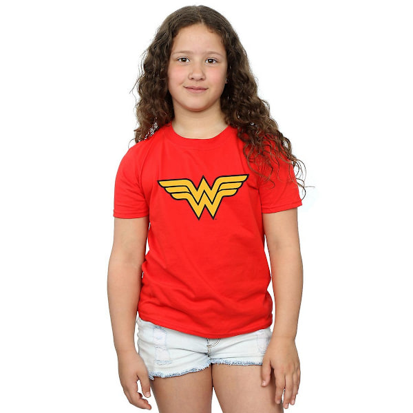 Wonder Woman Girls Logo Bomull T-shirt 5-6 år Röd Red 5-6 Years