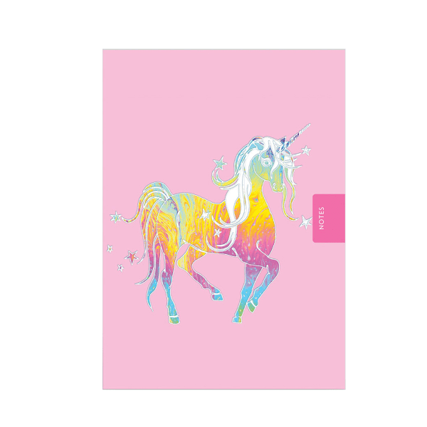 Deckled Edge Starry Mythical Unicorn Notebook A6 Rosa/Gul/Pu Pink/Yellow/Purple A6