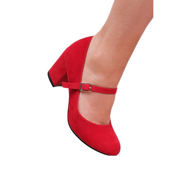 Where's That From Dam/Damer Araceli Mocka Block Heel Mary J Red 8 UK