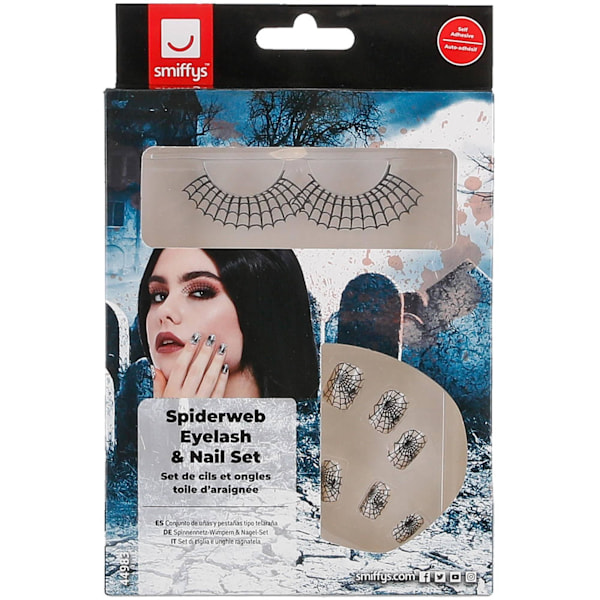 Smiffys Make-Up FX Spindelnätskostym Ögonfrans- & Nagelset One S Black One Size