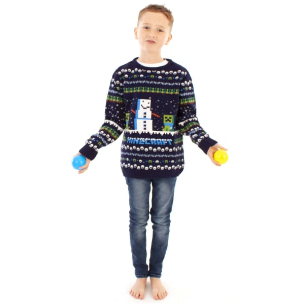 Minecraft Childrens/Kids Snowy Knitted Christmas Jumper 7-8 Ja Navy/Green/White 7-8 Years