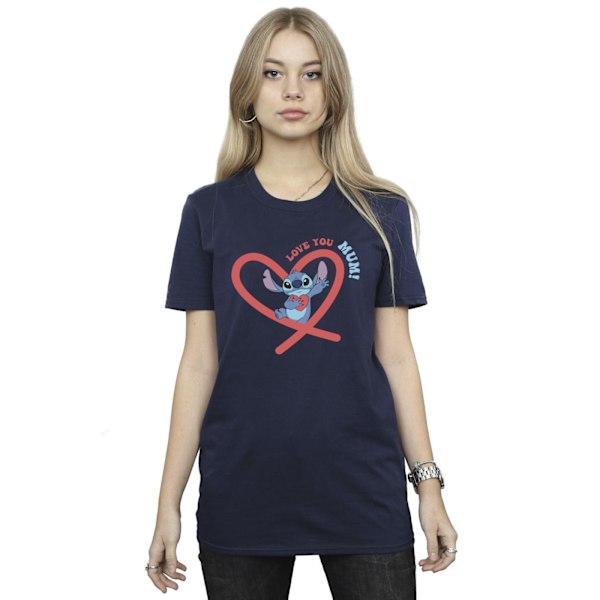 Disney Dam/Kvinnor Lilo & Stitch Love You Mum Bomull Boyfrien Navy Blue M