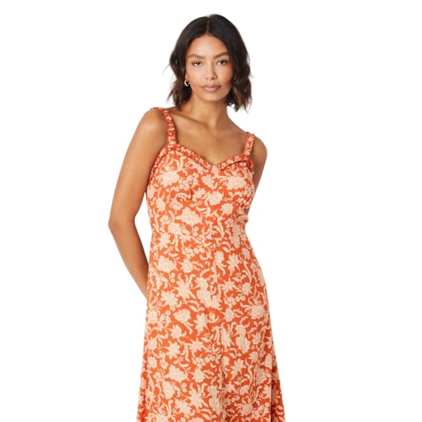 Dorothy Perkins Dam/Kvinnor Blommig Knäppning Midi Klänning Rust 10 UK